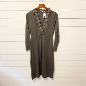 NWTs Boden | Gray Wool Long Sleeve Maxi Dress With Floret Neck Embellishment 10L